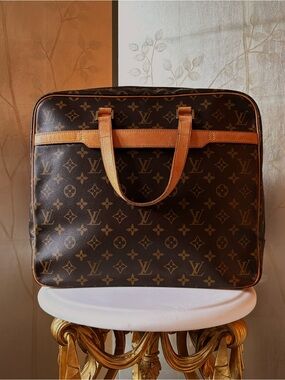 Louis Vuitton Monogram Canvas Briefcase with Tan Leather Trim